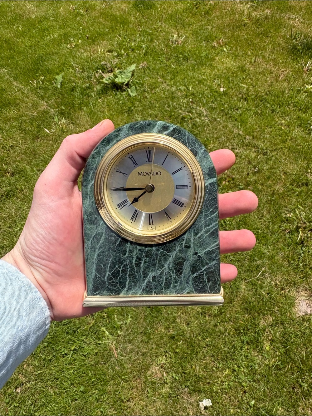 Movado Green Marble and Gold Accent Desk Clock tested works